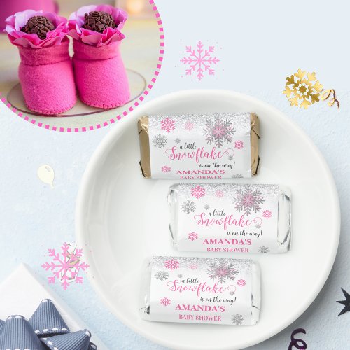 Snowflake Pink Silver Winter Baby Shower Candy 