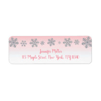 Snowflake Pink & Silver Winter Baby Shower Label