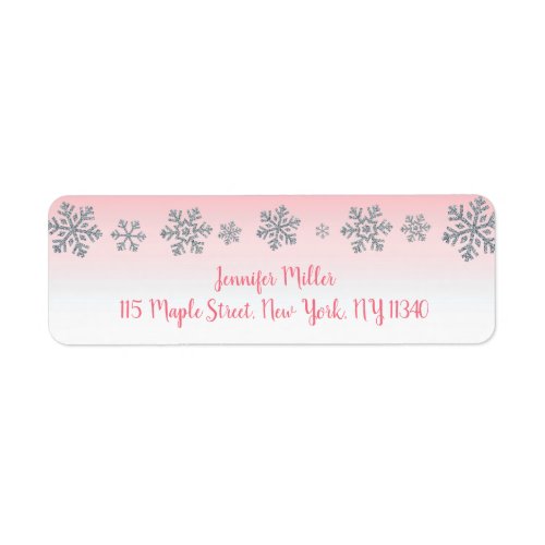 Snowflake Pink  Silver Winter Baby Shower Label