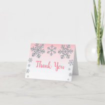 Snowflake Pink & Silver Winter Baby Shower Thank You Card