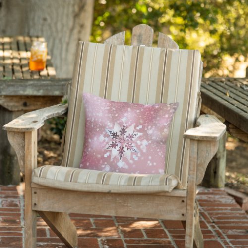 Snowflake pink white owl sand color winter theme outdoor pillow