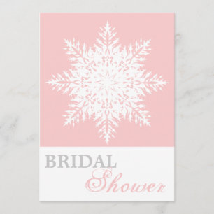 Snowflake pink, white winter wedding bridal shower invitation