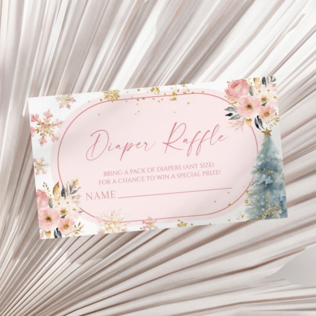 Snowflake Pink Winter Baby Shower Diaper Raffle Enclosure Card (Creator Uploaded)