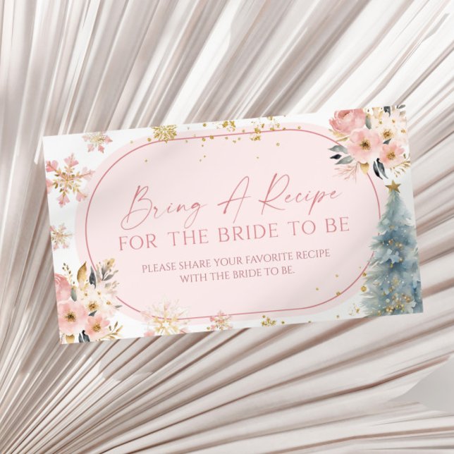Snowflake Pink Winter Bridal Shower Bring A Recipe Enclosure Card (Creator Uploaded)