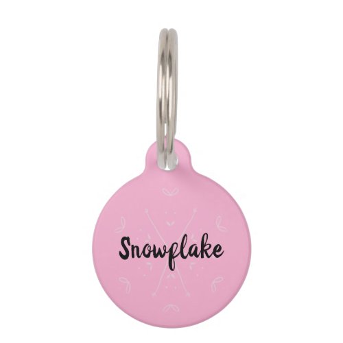 Snowflake pink winter name pet ID tag
