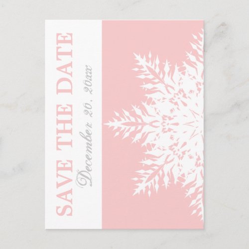 Snowflake pink winter wedding Save the Date Announcement Postcard