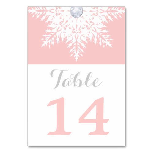 Snowflake pink winter wedding table number