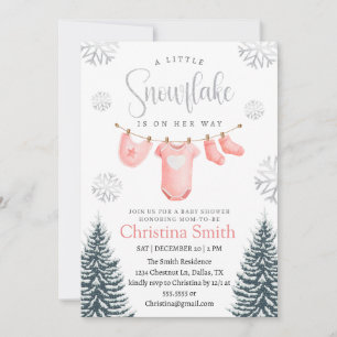Snowflake Pink Winter Wonderland Baby Girl Shower Invitation