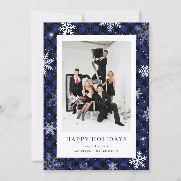 Snowflake Plaid Blue Photo Corporate Business
