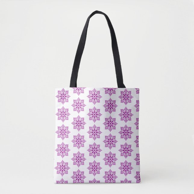 Snowflake Plaid Pattern Pink Holiday Tote Bag (Front)