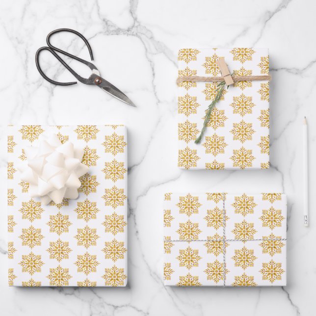 Snowflake Plaid Pattern Yellow Wrapping Paper Sheets (Front)