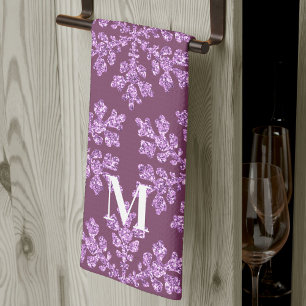 Snowflake Plum Bling Chic Monogram Christmas Kitchen Towel