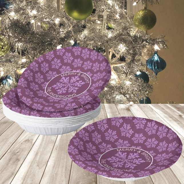 Snowflake Plum Bling Cute Christmas Party Paper Bowls (Add these plum purple & snowflake Christmas paper bowls to your must haves for holiday gatherings)