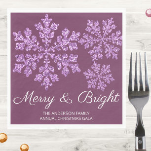Snowflake Plum Bling Minimal Christmas Party Napkins