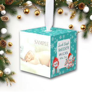 Snowflake Polar Bear Baby Boy Photo Template Cube Ornament
