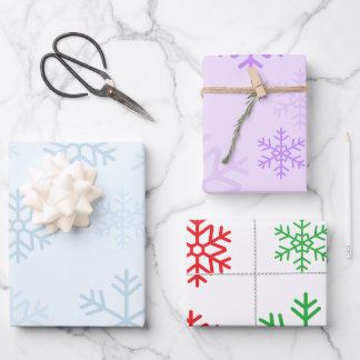 Snowflake Purple Blue Green Red Christmas Wrapping Paper Sheets