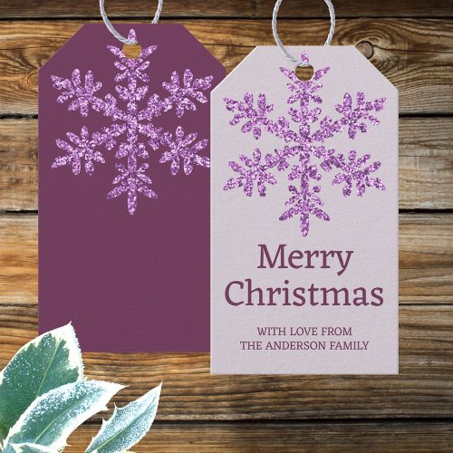 Snowflake Purple Glam Beautiful Colorful Christmas Gift Tags