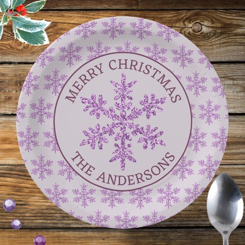 Snowflake Purple Glam Celebration Christmas Paper Plates