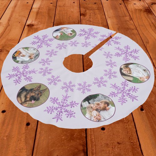 Snowflake Purple Glam Colorful 5 Photo Christmas Brushed Polyester Tree Skirt