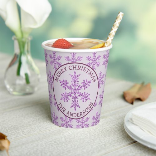 Snowflake Purple Glam Cute Festive Christmas Paper Cups