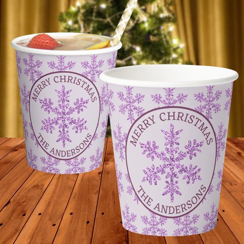 Snowflake Purple Glam Cute Festive Christmas Paper Cups