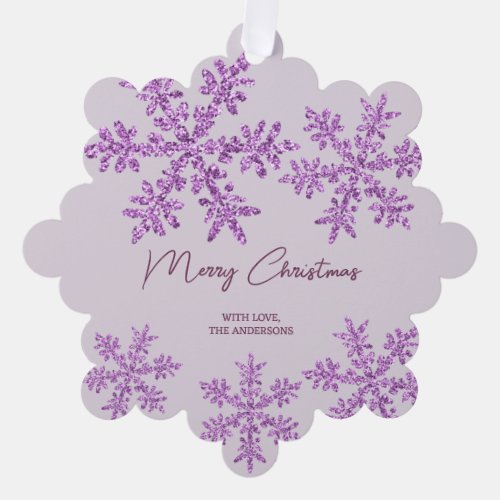 Snowflake Purple Glam Elegant Merry Gift Tag Ornament Card