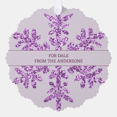 Snowflake Purple Glam Elegant Minimalist Gift Tag Ornament Card