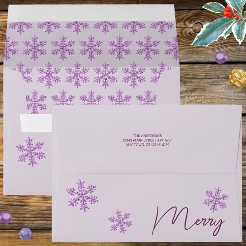 Snowflake Purple Glam Rustic Sparkle Christmas Envelope