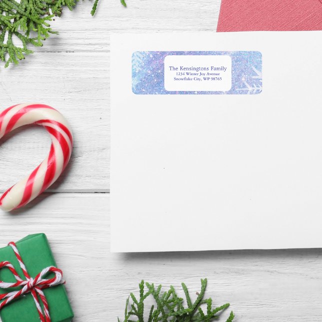 Snowflake Purple Glitter Winter Address Label (Icy Blue Glitter Personalized Address Label)