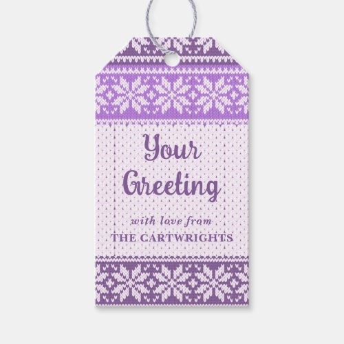 Snowflake Purple Nordic Knit Sweater Your Greeting Gift Tags