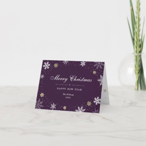 Snowflake Purple Photo Christmas and New Year Holiday Card
