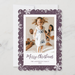 Snowflake Purple Photo Merry Christmas Card