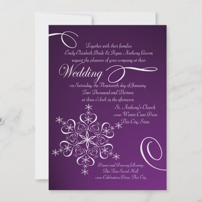 Snowflake Purple Winter Wedding Invitation (Front)