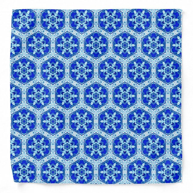 Snowflake Quit Pattern - Cobalt Blue and White  Bandana (Front)