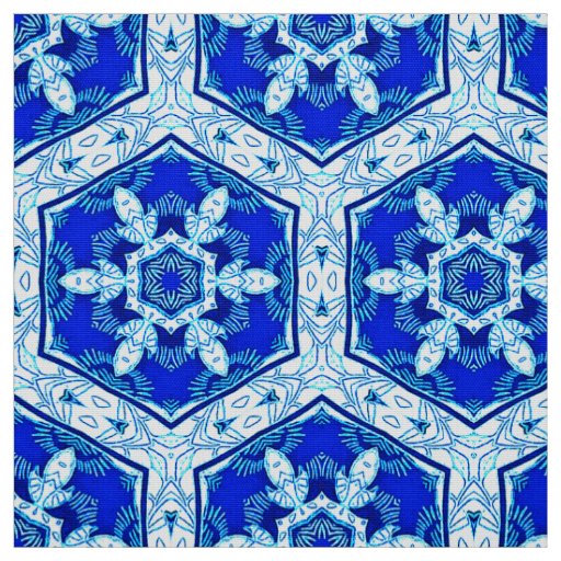 Snowflake Quit Pattern - Cobalt Blue and White  Fabric
