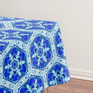 Snowflake Quit Pattern - Cobalt Blue and White Tablecloth