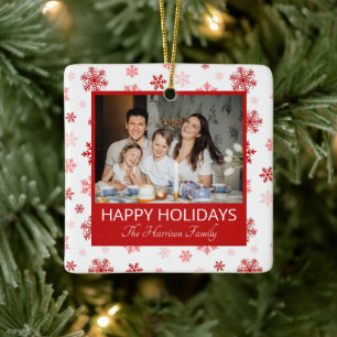Snowflake Red 2 Photos Happy Holidays Family Ceramic Ornament