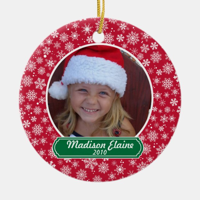 Snowflake Red and Green Christmas Ornament (Front)