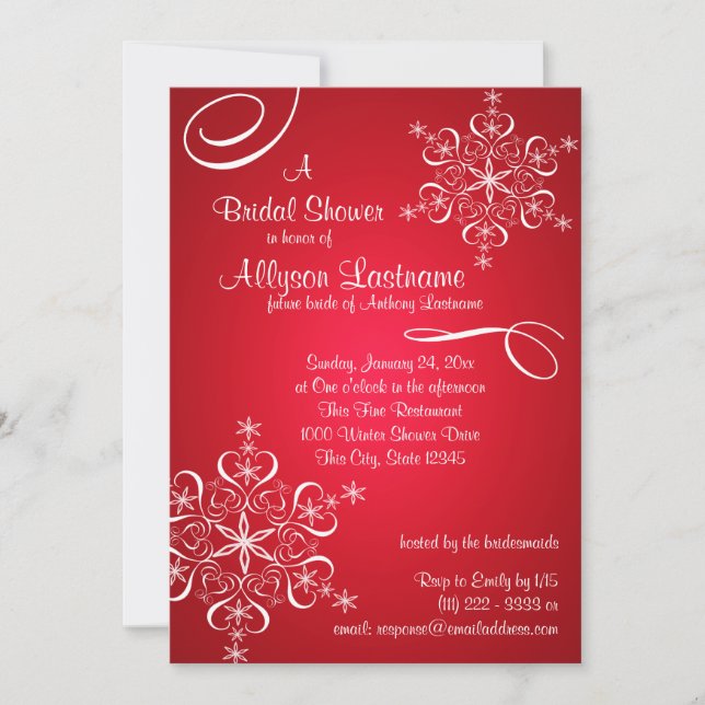 Snowflake Red Bridal Shower Invitation (Front)