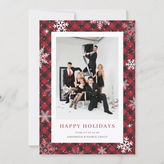 Snowflake Red Buffalo Plaid Photo Business