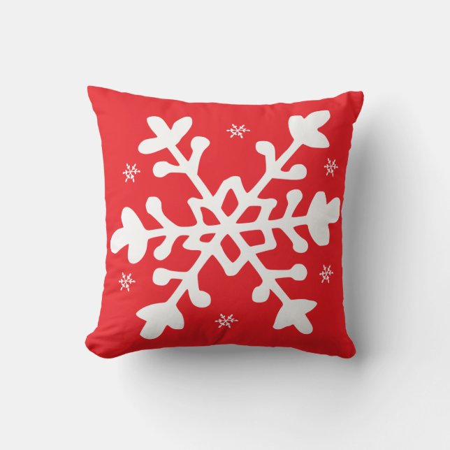 Snowflake Red Christmas Throw Pillow (Front)