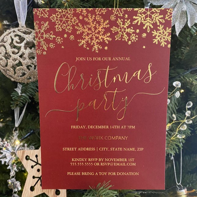 Snowflake Red Corporate Christmas Party  Foil Invitation (Creator Uploaded)