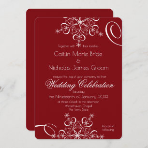 Snowflake Red Elegance Winter Wedding Invitation