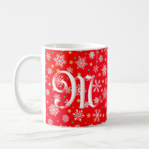 Snowflake Red Festive Modern Chic Elegant Monogram Coffee Mug