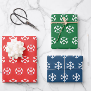 Snowflake Red, Green and Blue Christmas Wrapping Paper Sheets