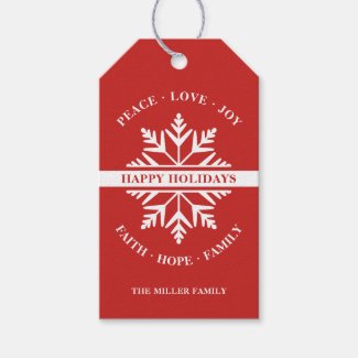 Snowflake Red Holiday Gift Tags