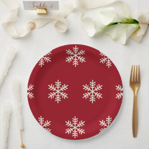 Snowflake Red Paper Plates