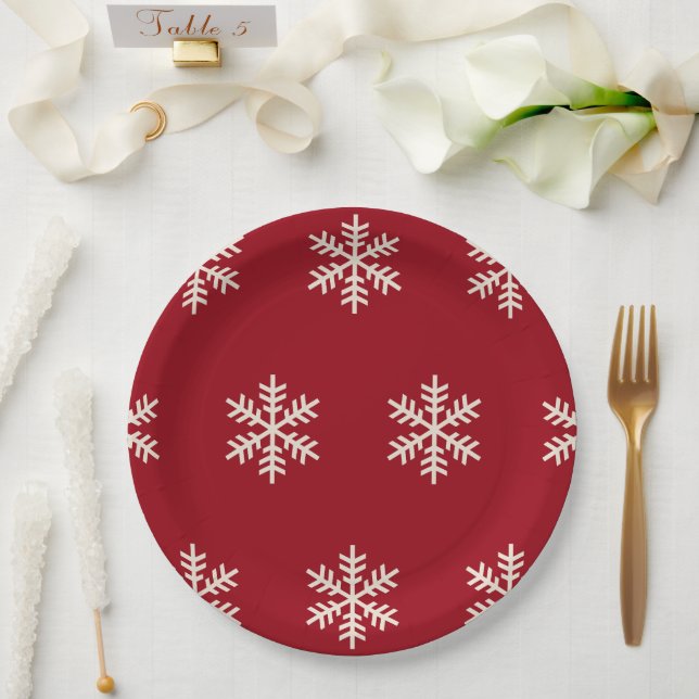 Snowflake Red Paper Plates (Wedding)