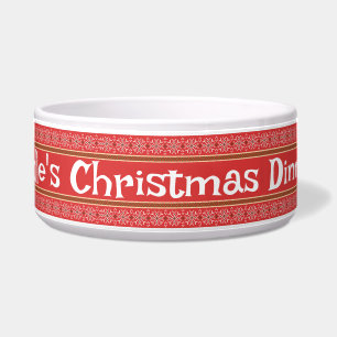 Snowflake Red Personalized Dog Bowl