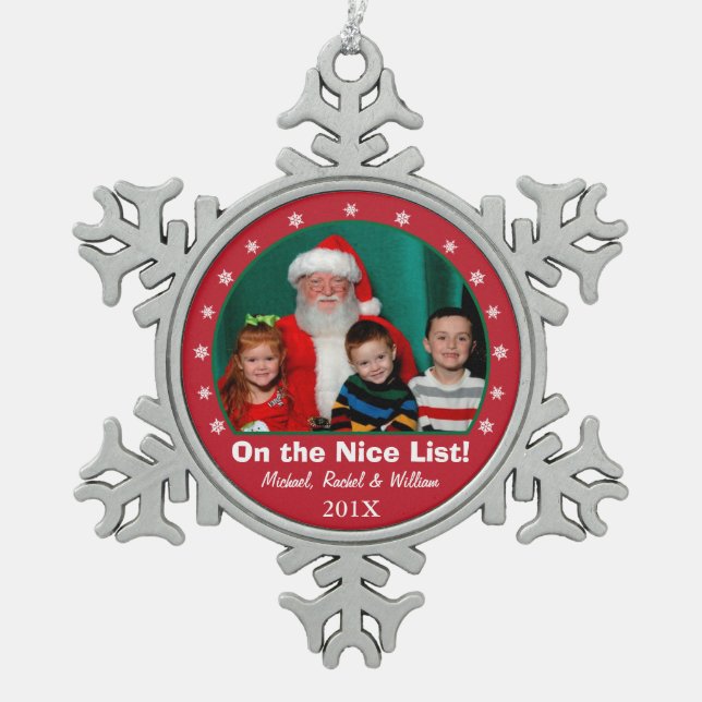 Snowflake Red Photo Ornament (Front)